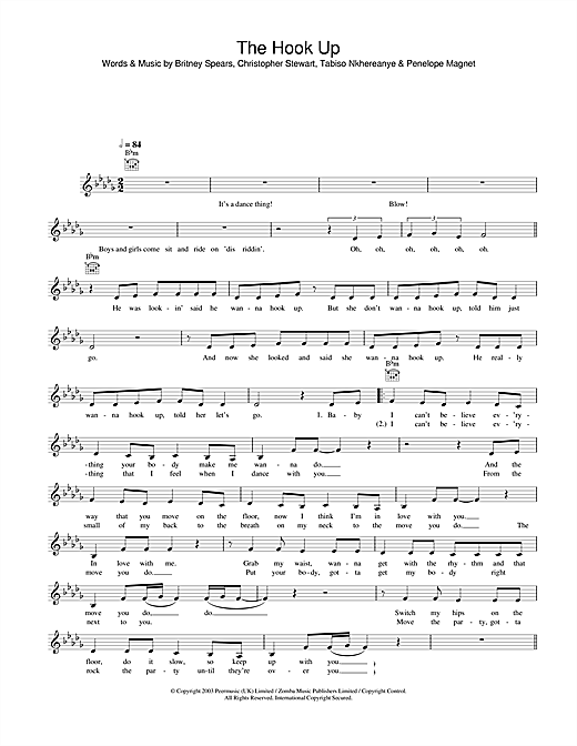 Preview Britney Spears The Hook Up Pop sheet music, notes and chords for Melody Line, Lyrics & Chords, SKU: 31621 Download Britney Spears The Hook Up sheet music and printable PDF score & Pop music notes