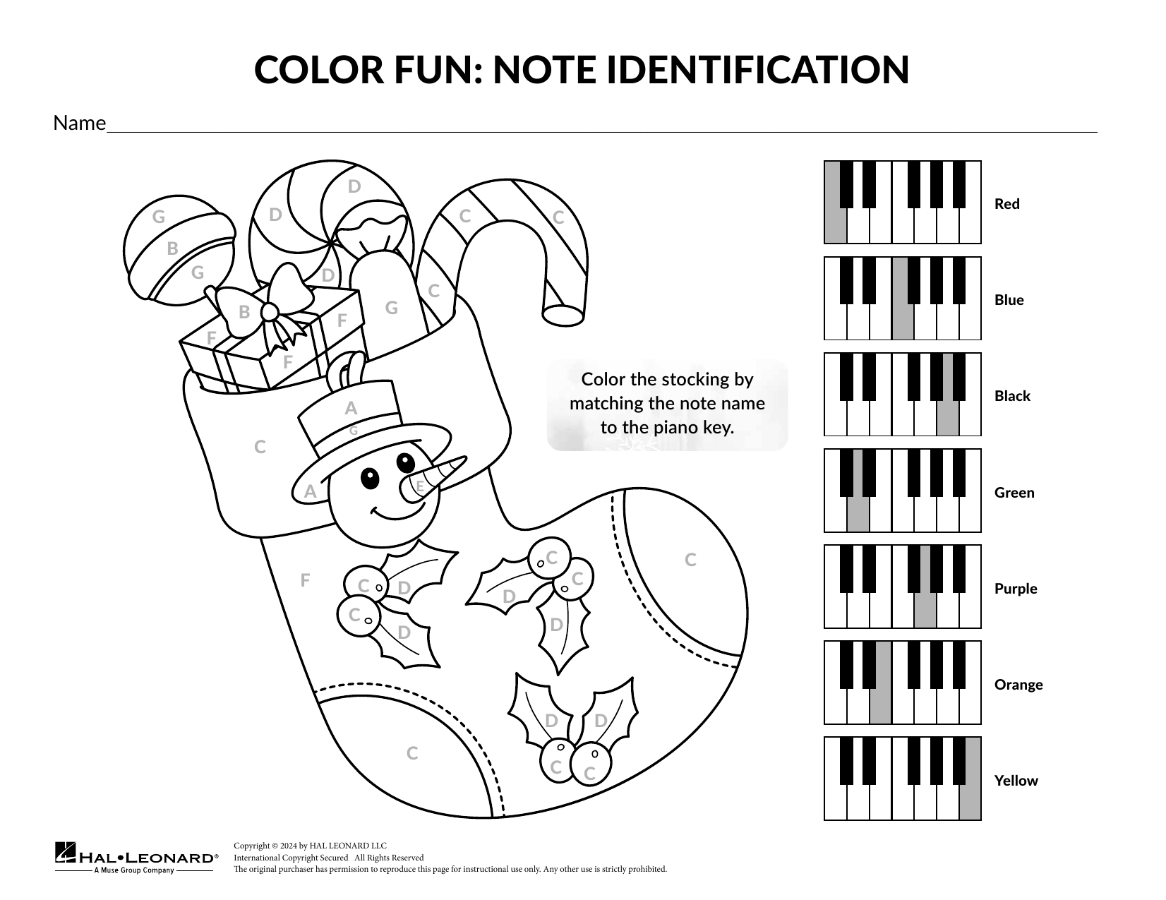 Brittany McCorriston Color by Note: Stocking Sheet Music & Chords for Theory Worksheet - Download or Print PDF