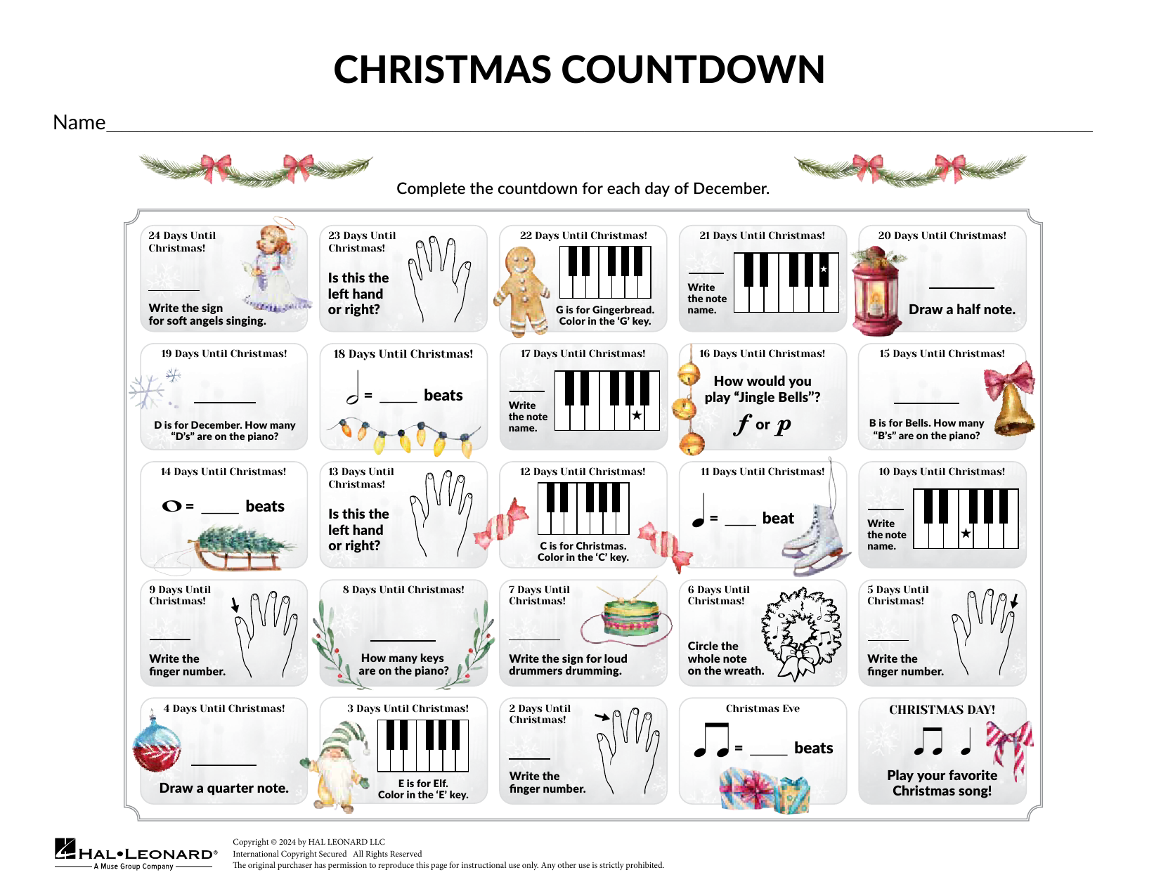 Brittany McCorriston Music Theory Christmas Countdown Sheet Music & Chords for Theory Worksheet - Download or Print PDF
