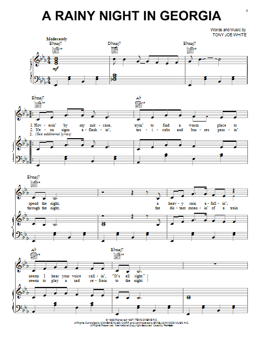 Download Brook Benton A Rainy Night In Georgia sheet music and printable PDF score & Jazz music notes