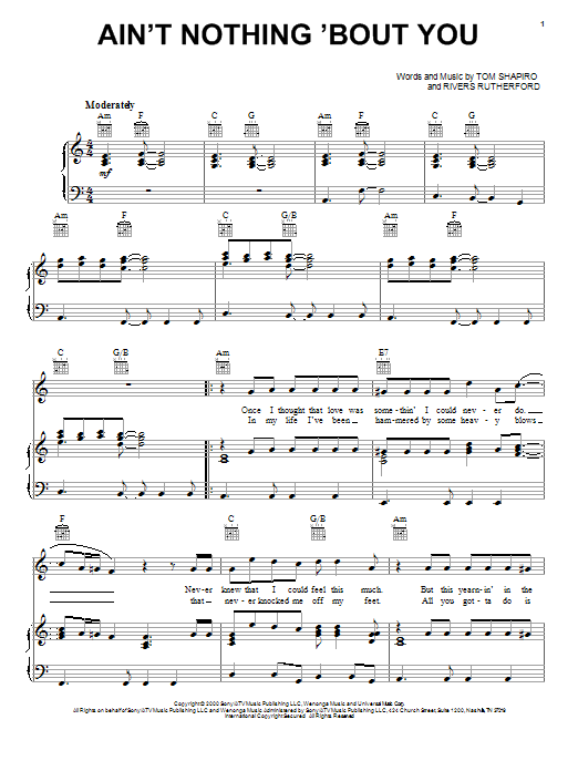 Preview Brooks & Dunn Ain't Nothing 'Bout You Pop sheet music, notes and chords for Piano, Vocal & Guitar (Right-Hand Melody), SKU: 73092 Download Brooks & Dunn Ain't Nothing 'Bout You sheet music and printable PDF score & Pop music notes