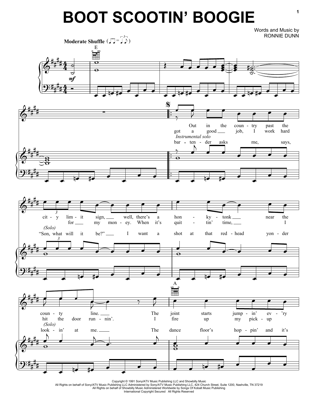 Preview Brooks & Dunn Boot Scootin' Boogie Pop sheet music, notes and chords for Piano, Vocal & Guitar (Right-Hand Melody), SKU: 16336 sheet music, piano notes, chords, guitar tabs, score, transpose, transcribe, how to play, guide, download, learn, tutorial, progression, song, artist, awards, billboard, mtv, vh1, tour, single, album, release