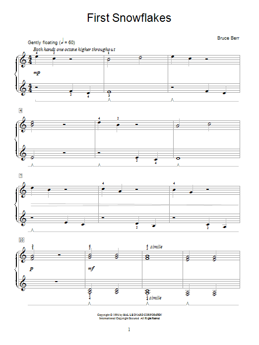 Preview Bruce Berr First Snowflakes Children sheet music, notes and chords for Educational Piano, SKU: 28781 Download Bruce Berr First Snowflakes sheet music and printable PDF score & Children music notes