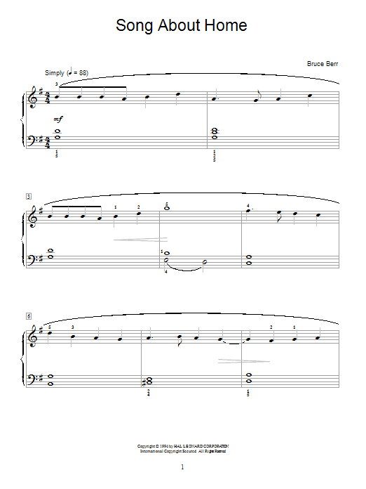 Preview Bruce Berr Song About Home Children sheet music, notes and chords for Educational Piano, SKU: 28787 Download Bruce Berr Song About Home sheet music and printable PDF score & Children music notes