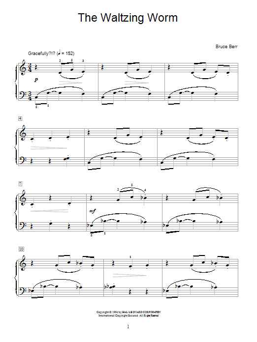 Preview Bruce Berr The Waltzing Worm Children sheet music, notes and chords for Educational Piano, SKU: 28790 Download Bruce Berr The Waltzing Worm sheet music and printable PDF score & Children music notes