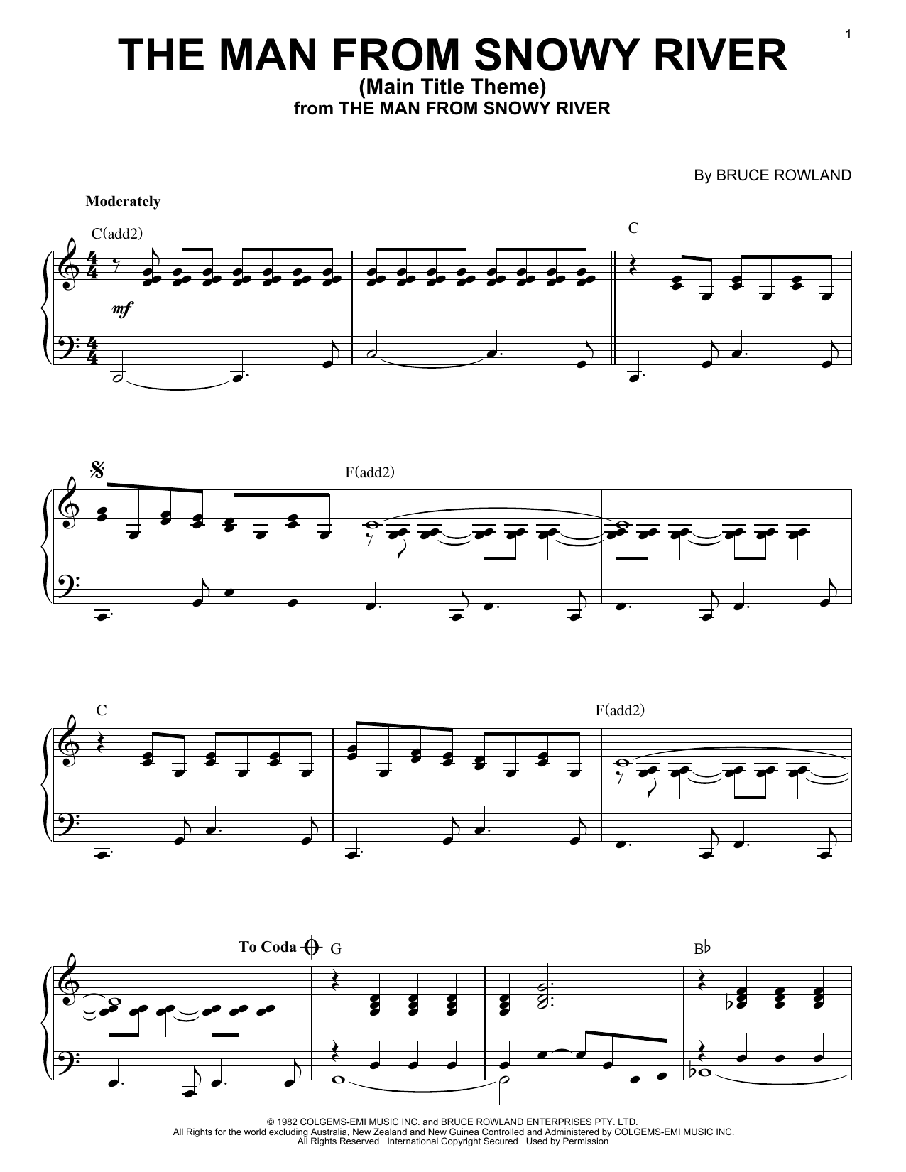Preview Bruce Rowland The Man From Snowy River (Main Title Theme) Pop sheet music, notes and chords for Piano, SKU: 51635 sheet music, piano notes, chords, guitar tabs, score, transpose, transcribe, how to play, guide, download, learn, tutorial, progression, song, artist, awards, billboard, mtv, vh1, tour, single, album, release