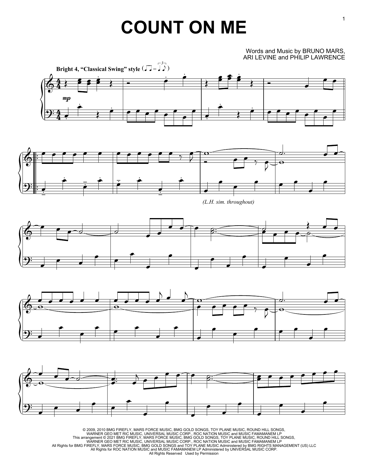 Bruno Mars Count On Me Classical Version Sheet Music Download Printable Pop Pdf Score How To Play On Piano Solo Sku 4863