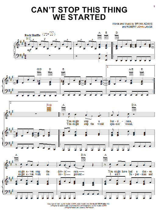 Preview Bryan Adams Can't Stop This Thing We Started Rock sheet music, notes and chords for Lyrics & Chords, SKU: 101242 sheet music, piano notes, chords, guitar tabs, score, transpose, transcribe, how to play, guide, download, learn, tutorial, progression, song, artist, awards, billboard, mtv, vh1, tour, single, album, release
