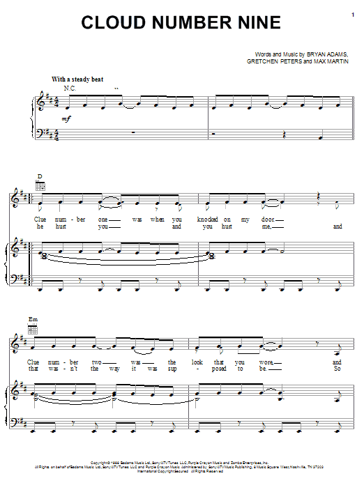Download Bryan Adams Cloud Number Nine sheet music and printable PDF score & Rock music notes