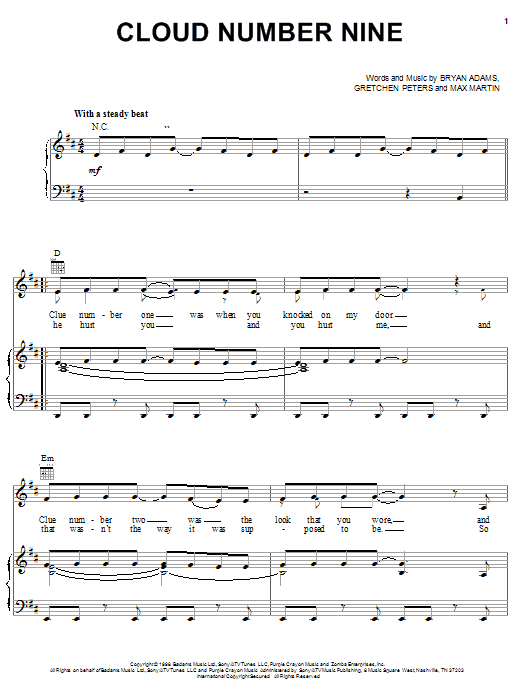 Preview Bryan Adams Cloud Number Nine Rock sheet music, notes and chords for Lyrics & Chords, SKU: 101327 sheet music, piano notes, chords, guitar tabs, score, transpose, transcribe, how to play, guide, download, learn, tutorial, progression, song, artist, awards, billboard, mtv, vh1, tour, single, album, release