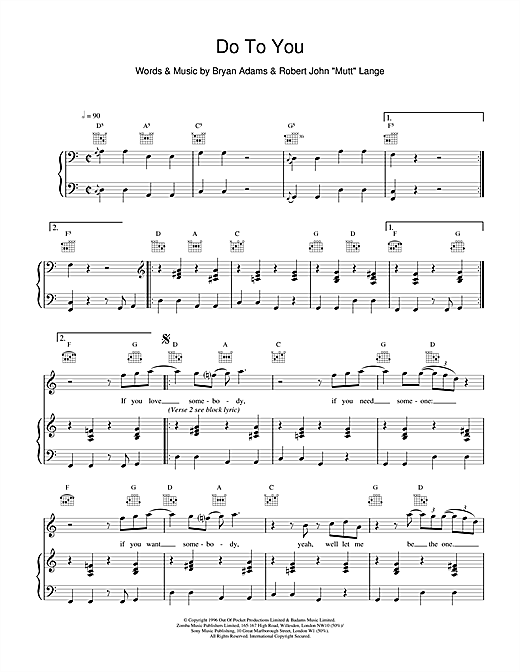 Preview Bryan Adams Do To You Rock sheet music, notes and chords for Piano, Vocal & Guitar, SKU: 15490 sheet music, piano notes, chords, guitar tabs, score, transpose, transcribe, how to play, guide, download, learn, tutorial, progression, song, artist, awards, billboard, mtv, vh1, tour, single, album, release