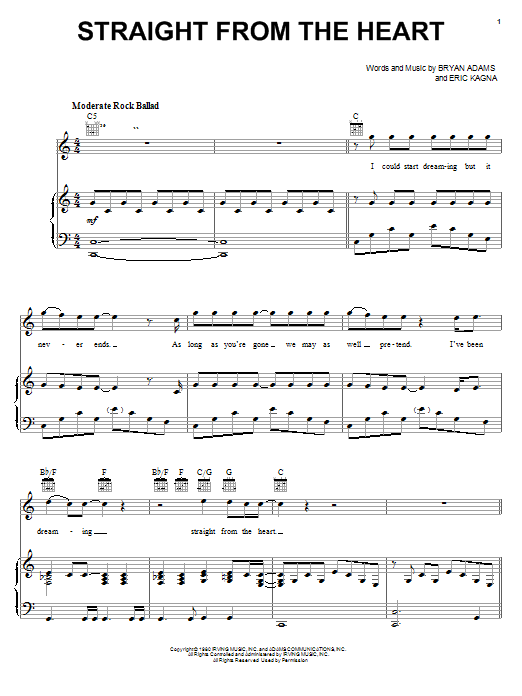 Download Bryan Adams Straight From The Heart sheet music and printable PDF score & Rock music notes
