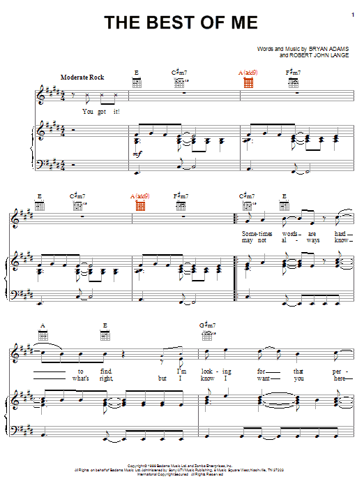 Preview Bryan Adams The Best Of Me Rock sheet music, notes and chords for Lyrics & Chords, SKU: 101200 sheet music, piano notes, chords, guitar tabs, score, transpose, transcribe, how to play, guide, download, learn, tutorial, progression, song, artist, awards, billboard, mtv, vh1, tour, single, album, release