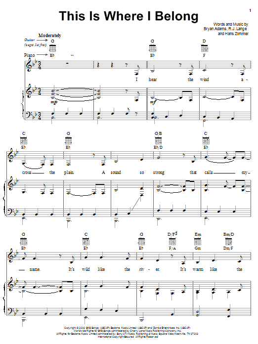 Preview Bryan Adams This Is Where I Belong Children sheet music, notes and chords for Piano, Vocal & Guitar (Right-Hand Melody), SKU: 22121 Download Bryan Adams This Is Where I Belong sheet music and printable PDF score & Children music notes
