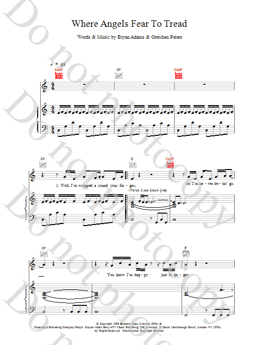 Download Bryan Adams Where Angels Fear To Tread sheet music and printable PDF score & Rock music notes