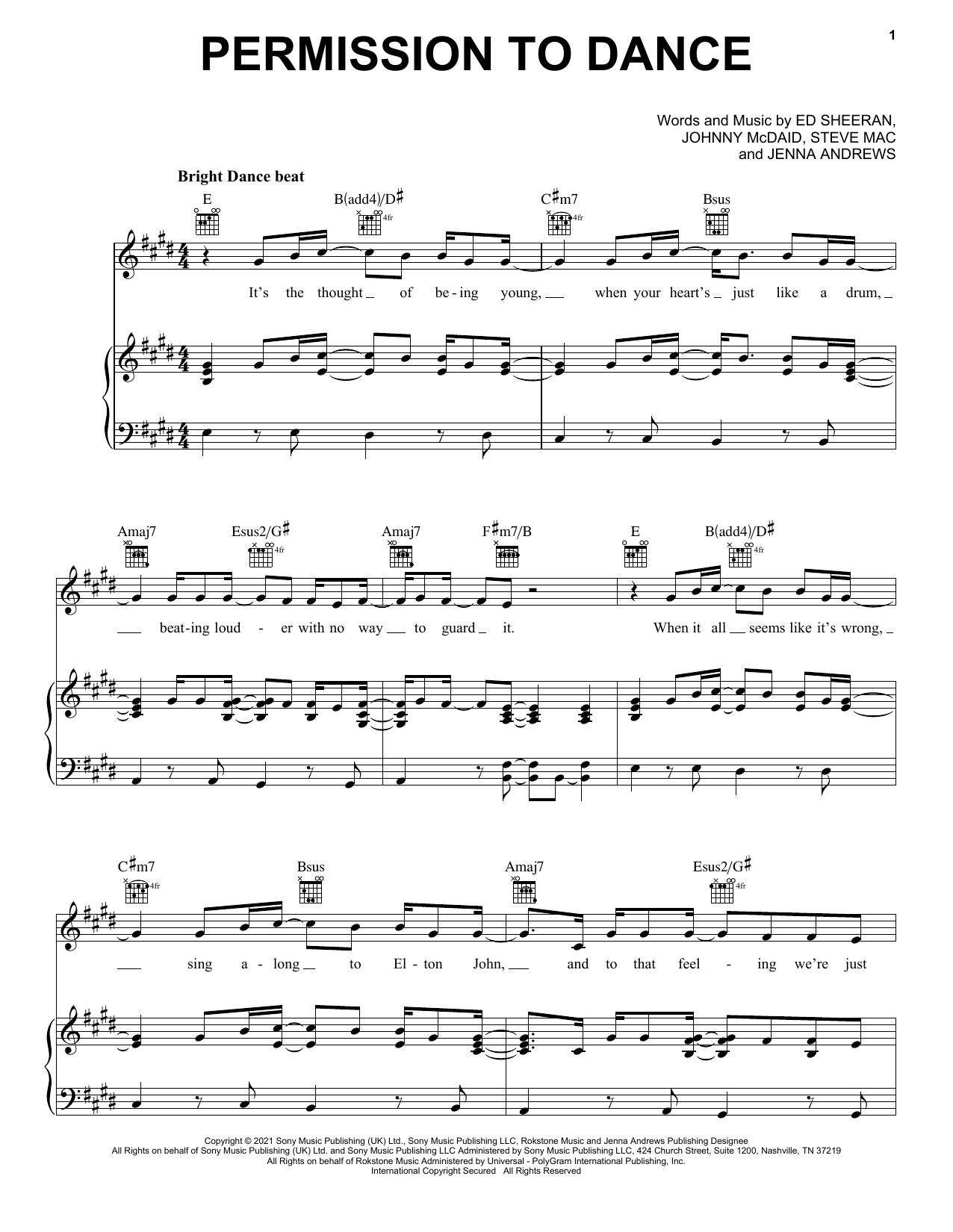 Preview BTS Permission To Dance Pop sheet music, notes and chords for Piano, Vocal & Guitar (Right-Hand Melody), SKU: 497804 Download BTS Permission To Dance sheet music and printable PDF score & Pop music notes