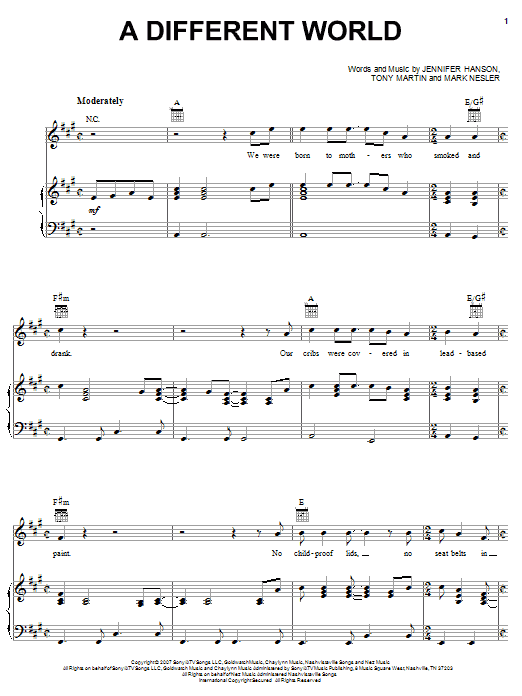 Preview Bucky Covington A Different World Pop sheet music, notes and chords for Piano, Vocal & Guitar (Right-Hand Melody), SKU: 58851 Download Bucky Covington A Different World sheet music and printable PDF score & Pop music notes