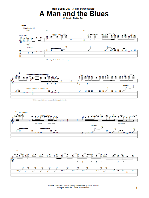 Preview Buddy Guy A Man And The Blues Pop sheet music, notes and chords for Guitar Tab, SKU: 75748 Download Buddy Guy A Man And The Blues sheet music and printable PDF score & Pop music notes