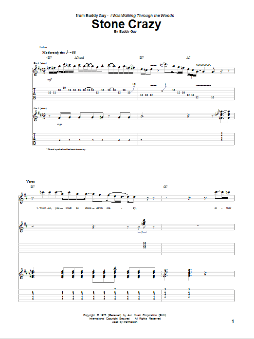 Preview Buddy Guy Stone Crazy Pop sheet music, notes and chords for Guitar Tab, SKU: 75760 Download Buddy Guy Stone Crazy sheet music and printable PDF score & Pop music notes