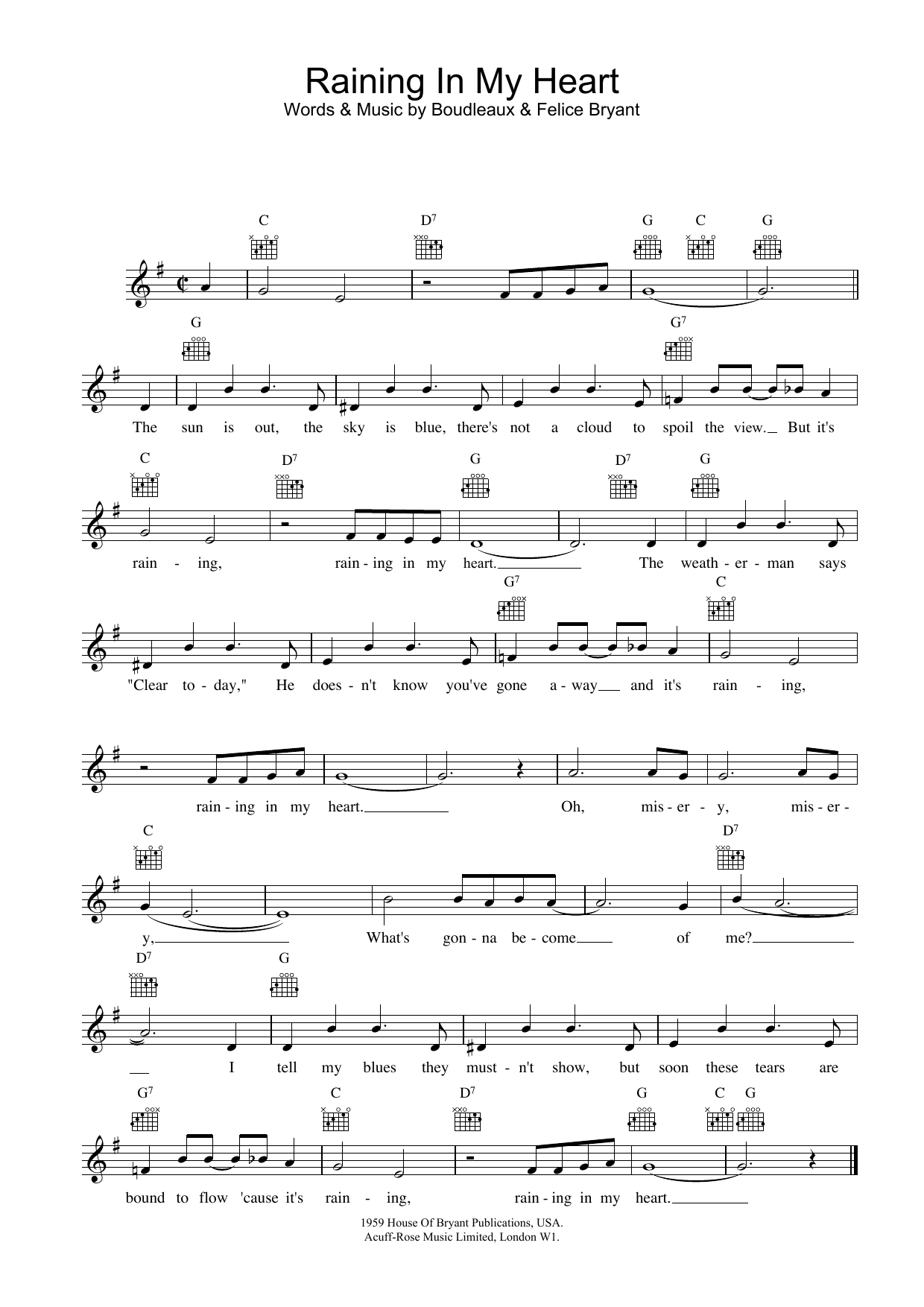 Download Buddy Holly Raining In My Heart sheet music and printable PDF score & Rock N Roll music notes