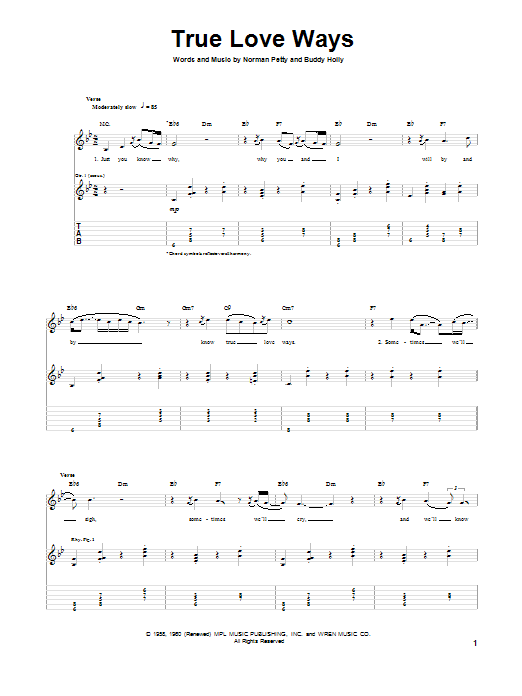 Download Buddy Holly True Love Ways sheet music and printable PDF score & Rock N Roll music notes