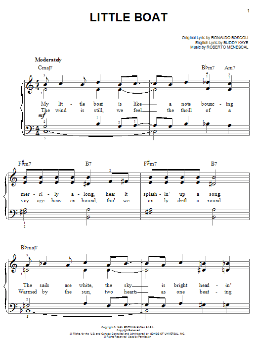 Preview Buddy Kaye Little Boat World sheet music, notes and chords for Piano, Vocal & Guitar (Right-Hand Melody), SKU: 51505 sheet music, piano notes, chords, guitar tabs, score, transpose, transcribe, how to play, guide, download, learn, tutorial, progression, song, artist, awards, billboard, mtv, vh1, tour, single, album, release