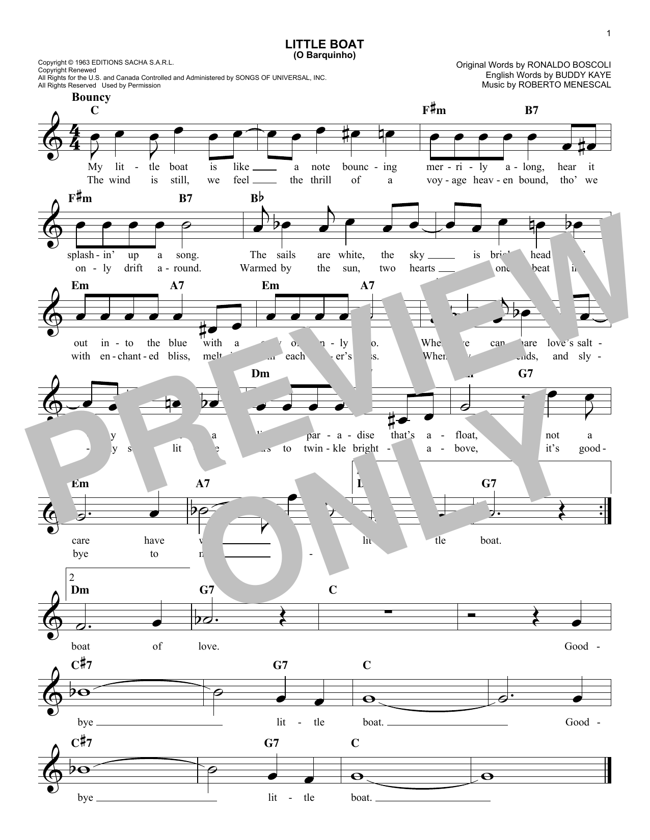 Download Buddy Kaye Little Boat (O Barquinho) sheet music and printable PDF score & World music notes