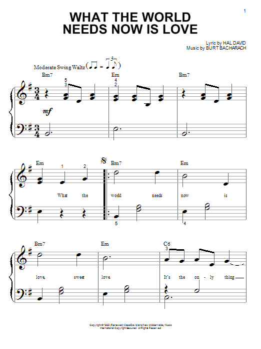 Burt Bacharach What The World Needs Now Is Love Sheet Music Download Printable Pop Pdf Super Easy Piano Score Sku 1970