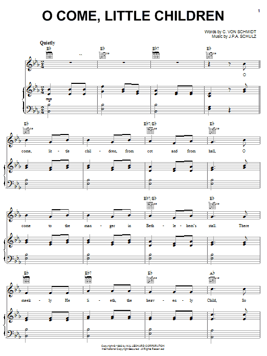 Preview C. von Schmidt O Come, Little Children Christmas sheet music, notes and chords for Piano, Vocal & Guitar (Right-Hand Melody), SKU: 55055 sheet music, piano notes, chords, guitar tabs, score, transpose, transcribe, how to play, guide, download, learn, tutorial, progression, song, artist, awards, billboard, mtv, vh1, tour, single, album, release