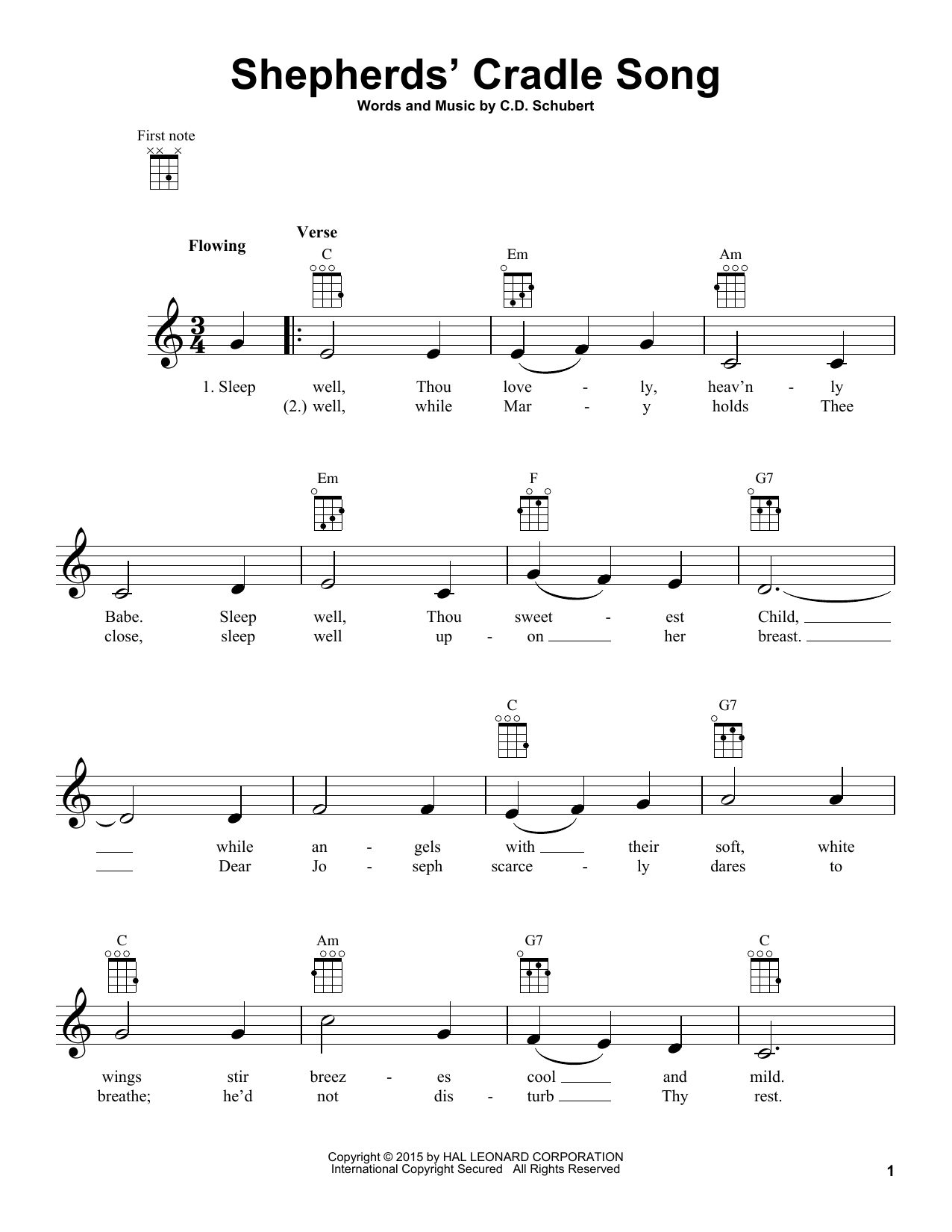Preview C.D. Schubert Shepherds' Cradle Song Winter sheet music, notes and chords for Ukulele, SKU: 160726 sheet music, piano notes, chords, guitar tabs, score, transpose, transcribe, how to play, guide, download, learn, tutorial, progression, song, artist, awards, billboard, mtv, vh1, tour, single, album, release