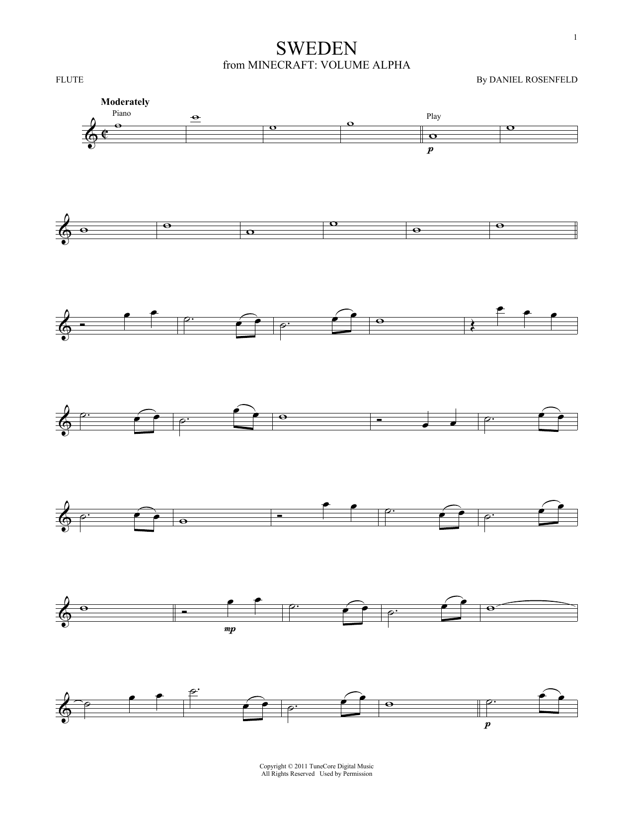 C418 "Sweden (from Minecraft)" Sheet Music | Printable Video Game PDF Score | How Play On Solo? SKU 1253532
