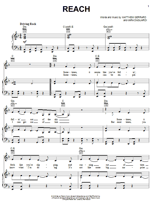 Preview Caleigh Peters Reach Pop sheet music, notes and chords for Piano, Vocal & Guitar (Right-Hand Melody), SKU: 51683 Download Caleigh Peters Reach sheet music and printable PDF score & Pop music notes