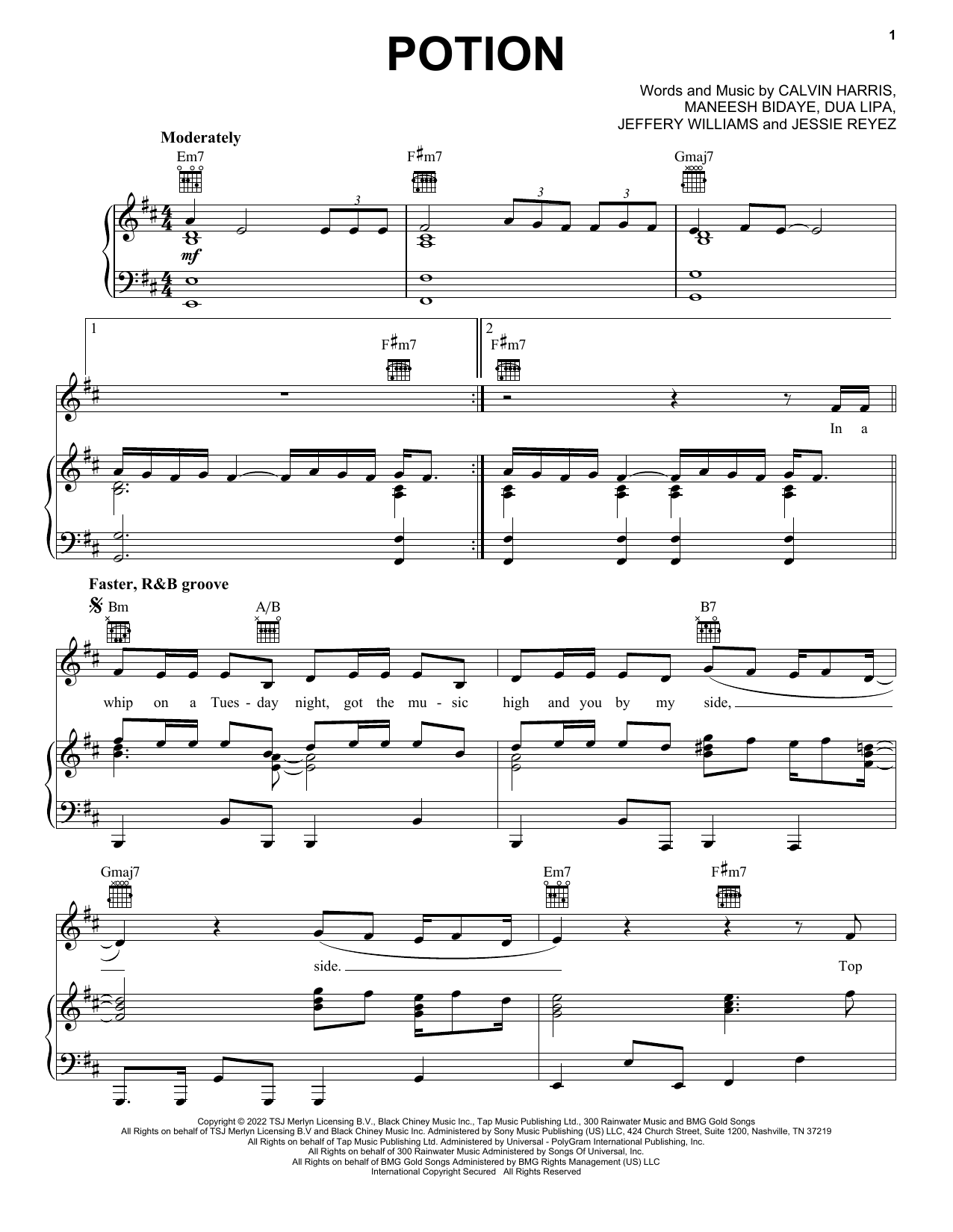 Download Calvin Harris Potion (with Dua Lipa & Young Thug) sheet music and printable PDF score & Pop music notes
