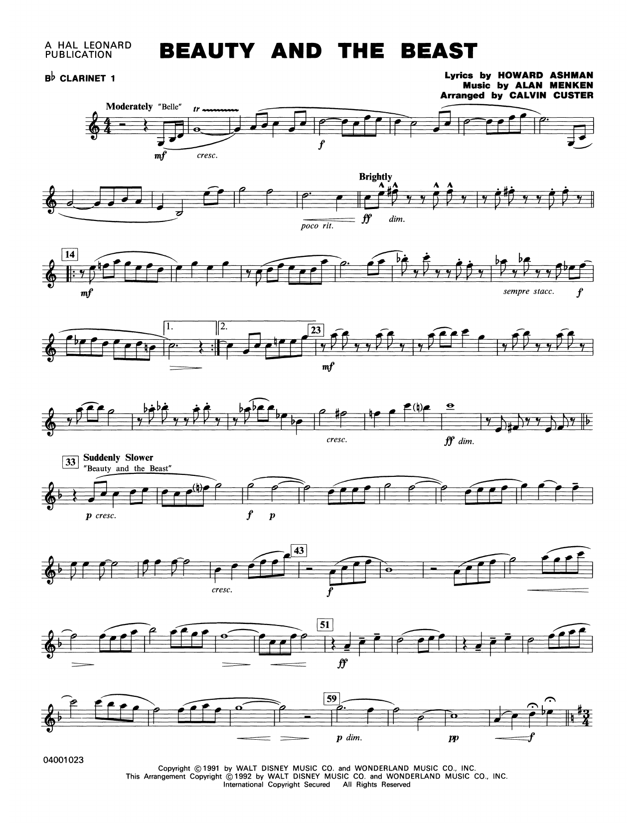 Calvin Custer Beauty And The Beast Medley Bb Clarinet 1 Sheet Music Download Printable Children Pdf Score How To Play On Concert Band Sku 366278