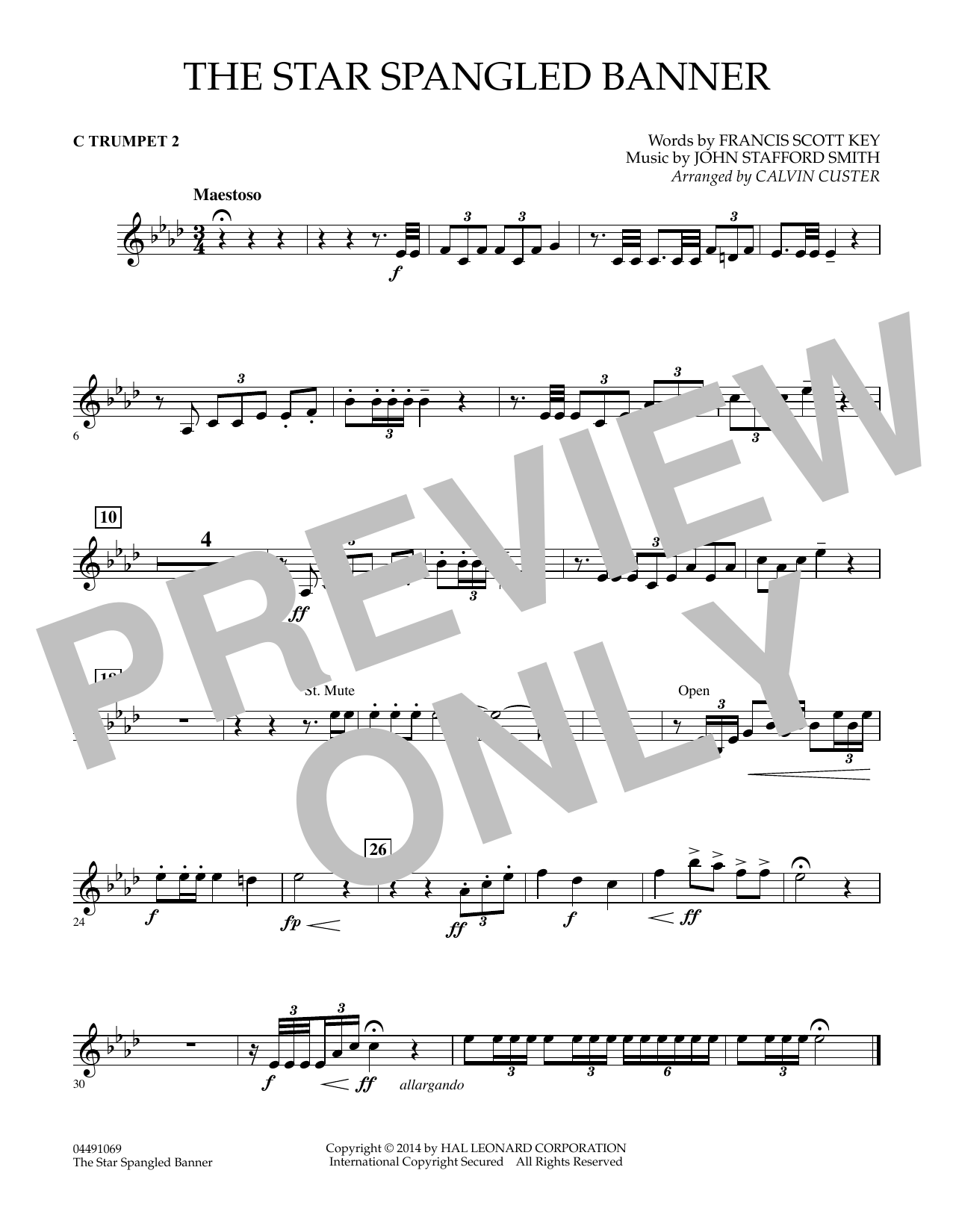 Calvin Custer The Star Spangled Banner Trumpet 2 In C Sheet