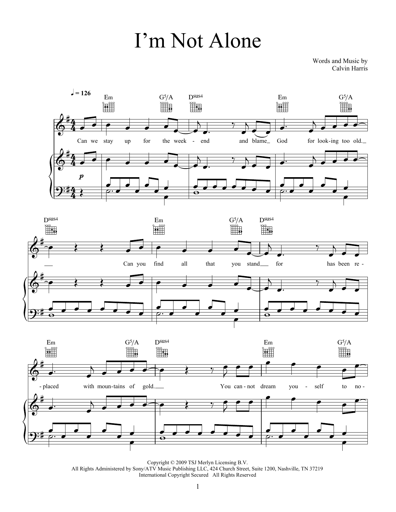 Download Calvin Harris I'm Not Alone sheet music and printable PDF score & Pop music notes