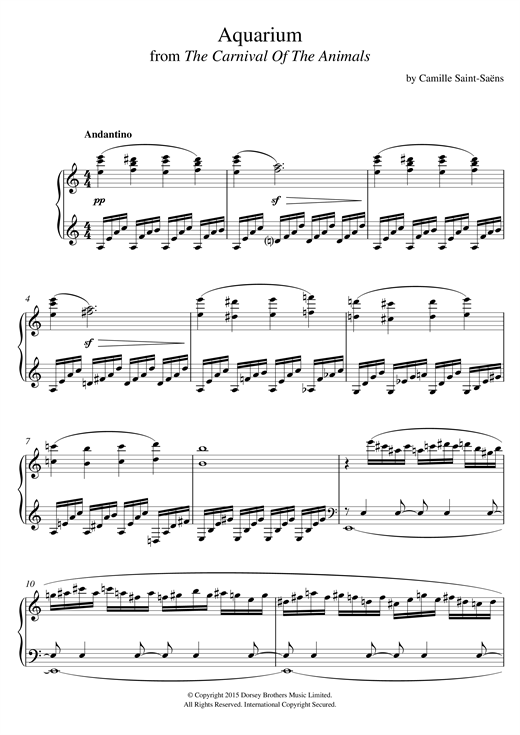 Preview Camille Saint-Saens Aquarium (from sheet music, piano notes, chords, guitar tabs, score, transpose, transcribe, how to play, guide, download, learn, tutorial, progression, song, artist, awards, billboard, mtv, vh1, tour, single, album, release