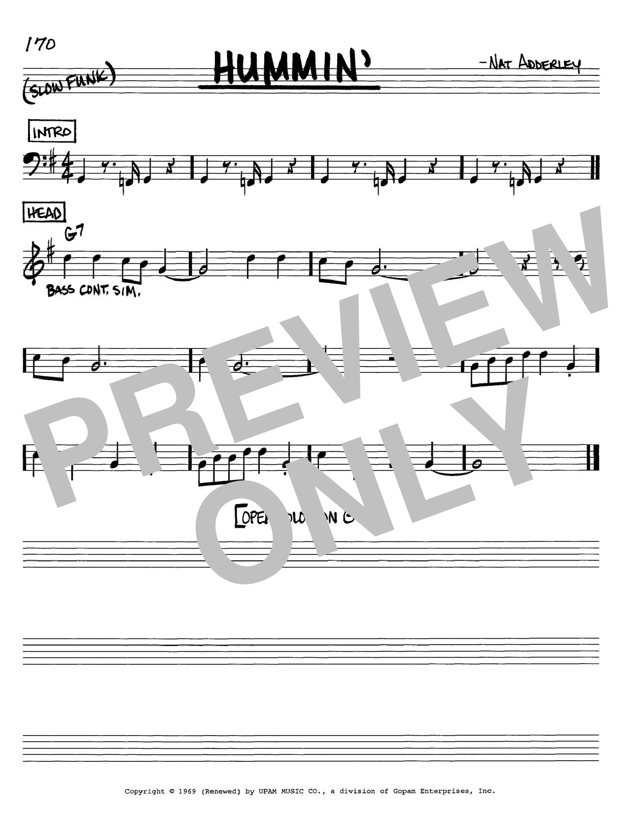 Preview Cannonball Adderley Hummin' Jazz sheet music, notes and chords for Real Book - Melody & Chords - C Instruments, SKU: 75857 Download Cannonball Adderley Hummin' sheet music and printable PDF score & Jazz music notes