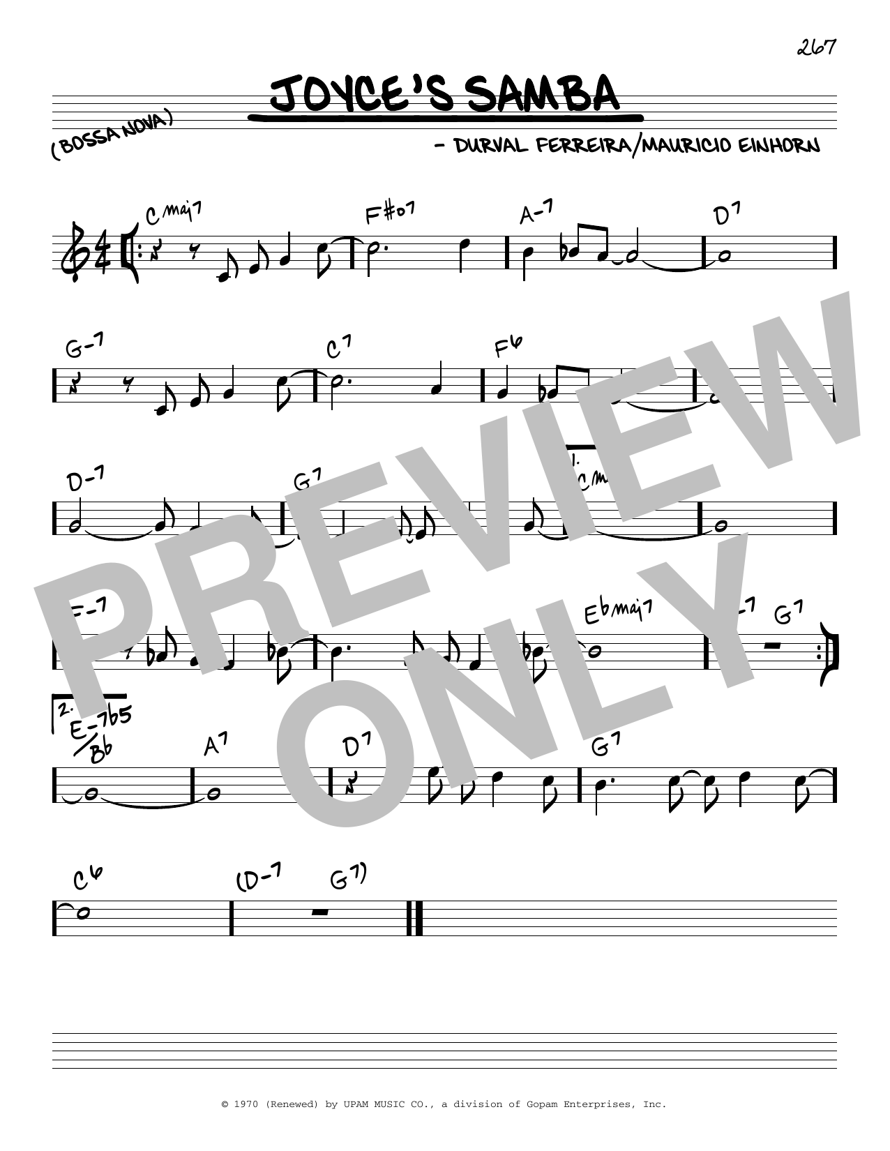 Preview Cannonball Adderley Joyce's Samba Jazz sheet music, notes and chords for Real Book - Melody & Chords - C Instruments, SKU: 75849 Download Cannonball Adderley Joyce's Samba sheet music and printable PDF score & Jazz music notes