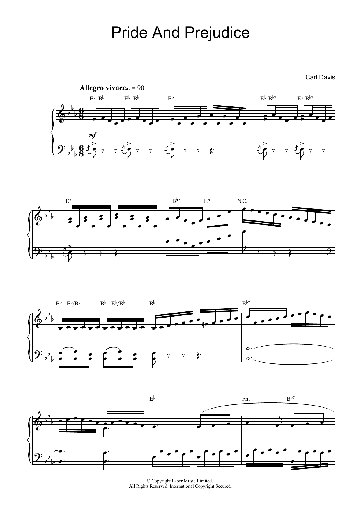 Download Carl Davis Pride And Prejudice sheet music and printable PDF score & Film and TV music notes