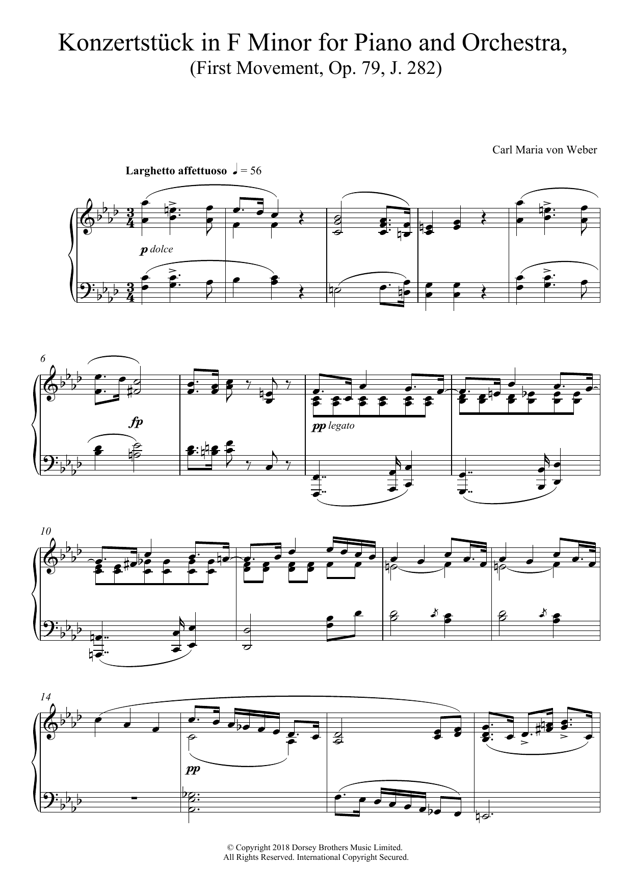 Carl Maria von Weber Konzertstück in F Minor for Piano and Orchestra, First Movement, Op. 79, J. 282 Sheet Music & Chords for Piano - Download or Print PDF