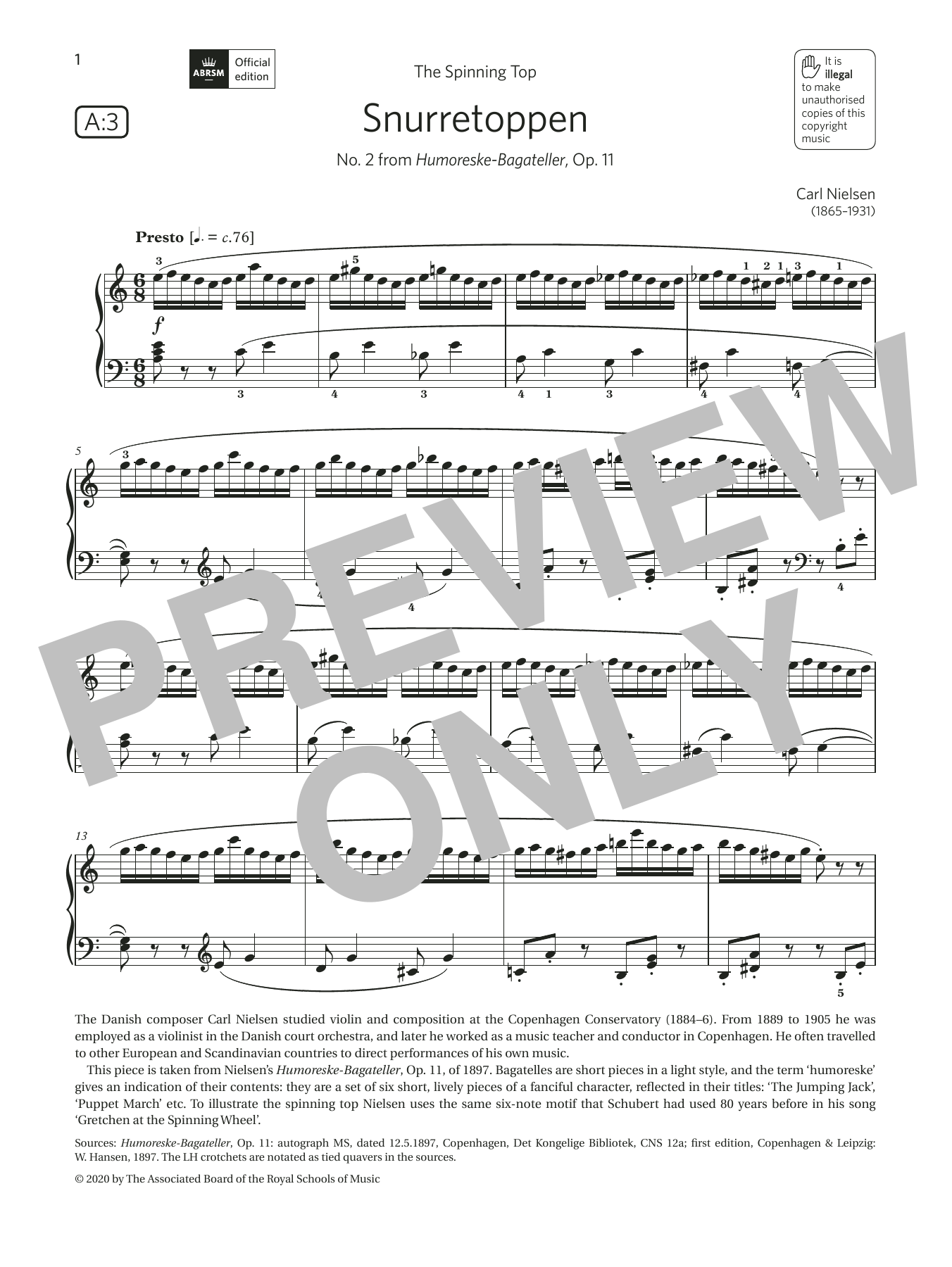 Carl Nielsen Snurretoppen (Grade 6, list A3, from the ABRSM Piano Syllabus 2021 & 2022) Sheet Music & Chords for Piano Solo - Download or Print PDF