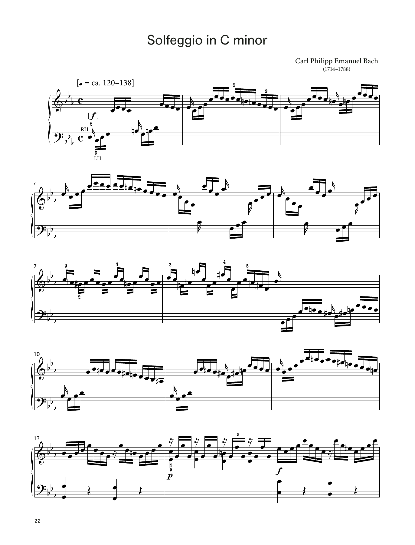 Carl Philipp Emanuel Bach Solfeggio in C minor, H. 220 (LCME Piano 2018 Grade 6 List A) Sheet Music & Chords for Piano Solo - Download or Print PDF
