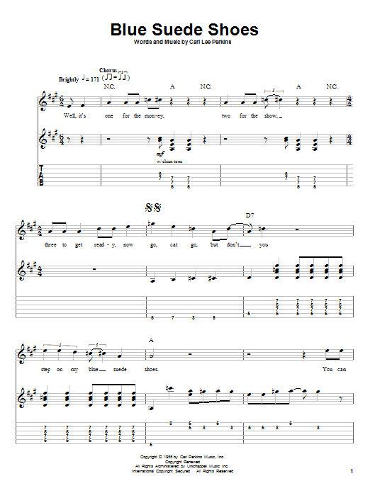 Preview Carl Perkins Blue Suede Shoes Pop sheet music, notes and chords for Guitar Tab, SKU: 52162 Download Carl Perkins Blue Suede Shoes sheet music and printable PDF score & Pop music notes