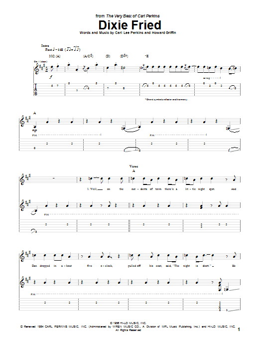 Preview Carl Perkins Dixie Fried Rock sheet music, notes and chords for Guitar Tab, SKU: 69450 Download Carl Perkins Dixie Fried sheet music and printable PDF score & Rock music notes