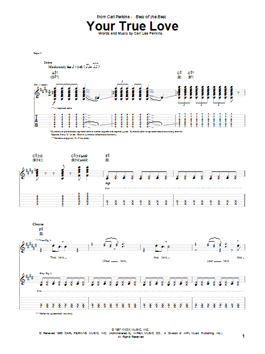 Preview Carl Perkins Your True Love Rock sheet music, notes and chords for Guitar Tab, SKU: 69452 Download Carl Perkins Your True Love sheet music and printable PDF score & Rock music notes