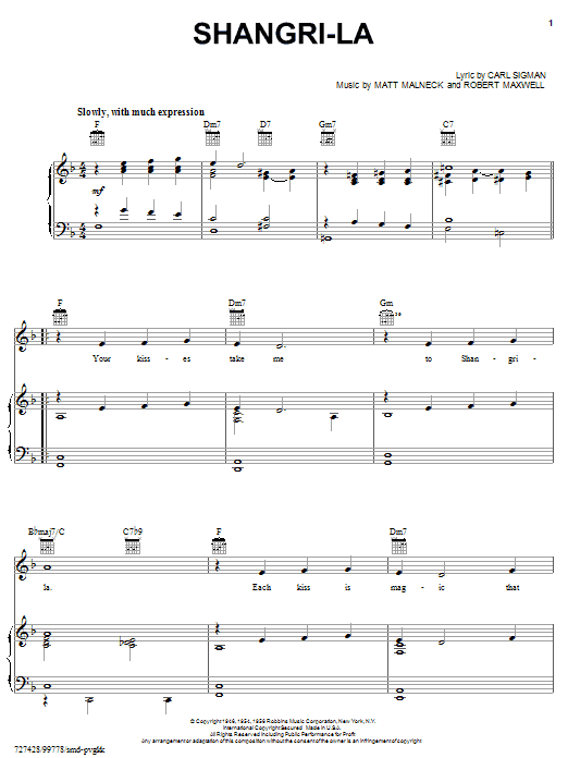 Download Carl Sigman Shangri-la sheet music and printable PDF score & Jazz music notes