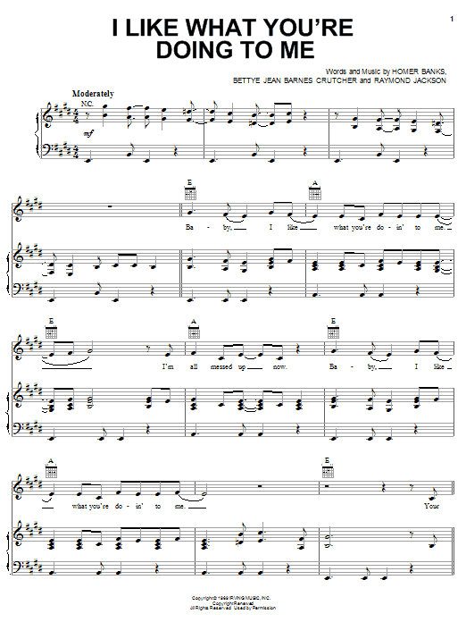Preview Carla Thomas I Like What You're Doing To Me Pop sheet music, notes and chords for Piano, Vocal & Guitar (Right-Hand Melody), SKU: 62700 sheet music, piano notes, chords, guitar tabs, score, transpose, transcribe, how to play, guide, download, learn, tutorial, progression, song, artist, awards, billboard, mtv, vh1, tour, single, album, release