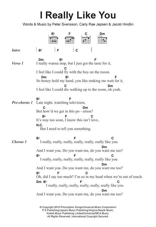 Carly Rae Jepsen I Really Like You Sheet Music Download Printable Pop Pdf Score How To Play On Piano Vocal Guitar Backing Track Sku