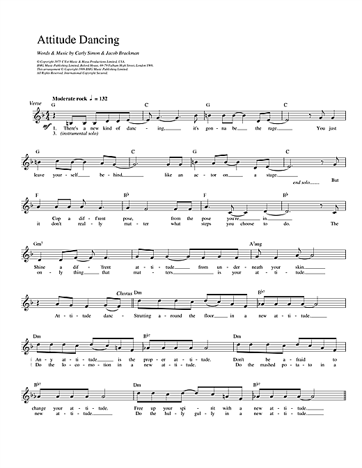 Download Carly Simon Attitude Dancing sheet music and printable PDF score & Pop music notes